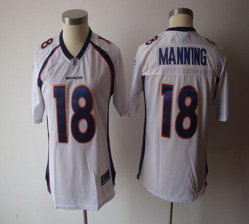 Broncos #18 Peyton Manning White Women's Team Stitched NFL Jersey